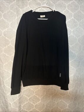 Comfrt Textured Crewneck Sweatshirt Black Micro Ribbed Grid Pullover Fleece L